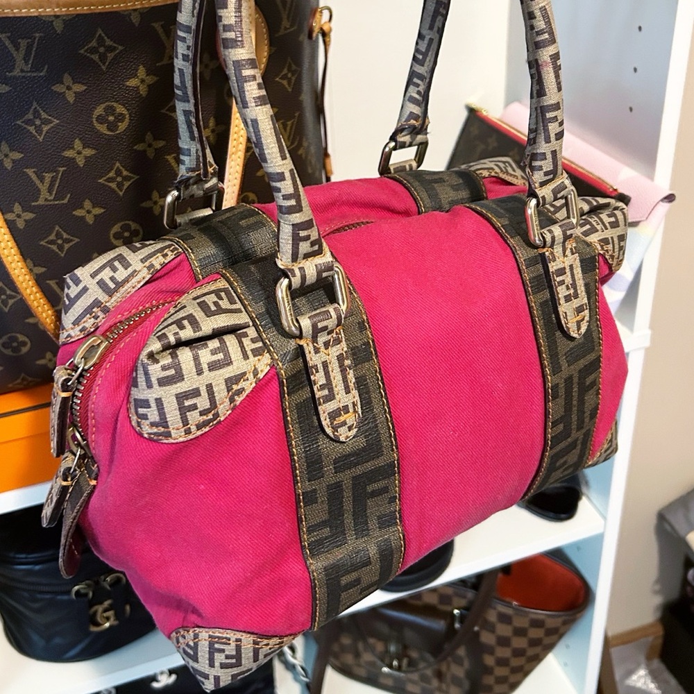 Authentic Fendi RARE Pink & Monogram Forever Bauletto Boston Bag